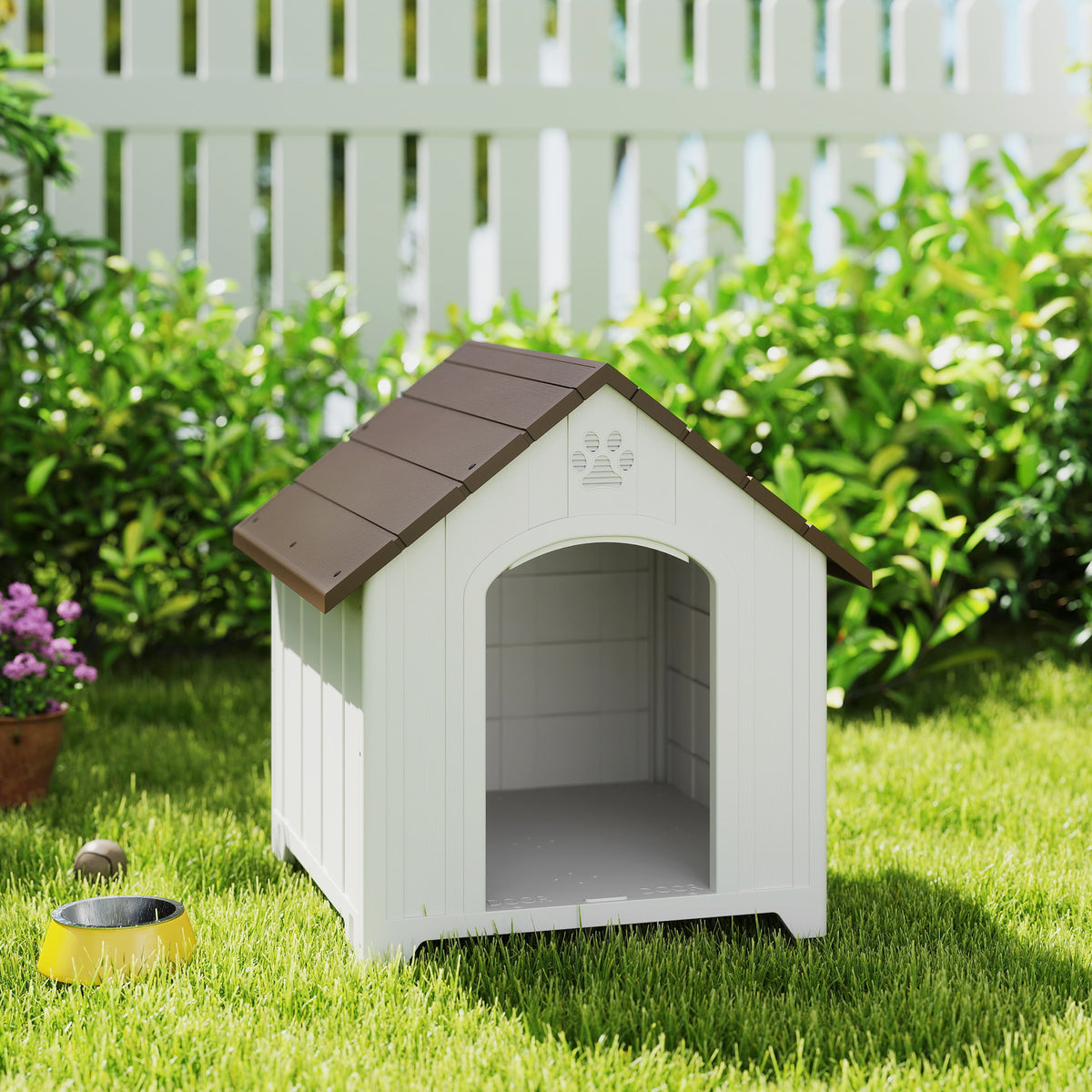 Niche pour chien extérieur, maison chien en polypropylène imperméable ventilé plancher surélevé 88x79x89cm gris clair-1