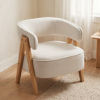 Fauteuil de salon en tissu bouclette, chaise rembourrée, assise large, dossier ergonomique, 70 x 64 x 71 cm, blanc-8