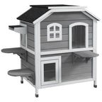 Maison Extérieur pour Chat Abri Extérieur en Bois pour Chats Errants 2 Étages Toit Ouvrant Bitumé 99,5x76x91cm Gris-0