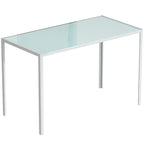 Table à manger pour 4 personnes, table de cuisine avec plateau en verre trempé et pieds en métal, 120x60x75cm, blanc-0
