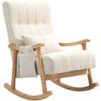 Fauteuil à bascule, Rocking Chair en Tissu Efft Lin, Coussin Lombaire, Assise Rembourrée, Pieds en Bois d'Hévéa, Beige-5