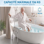Banc de Transfert Baignoire, Hauteur Réglable à 10 Niveaux, Large Assise, Dossier, Accoudoir, 86x60x89-101cm, Blanc-6