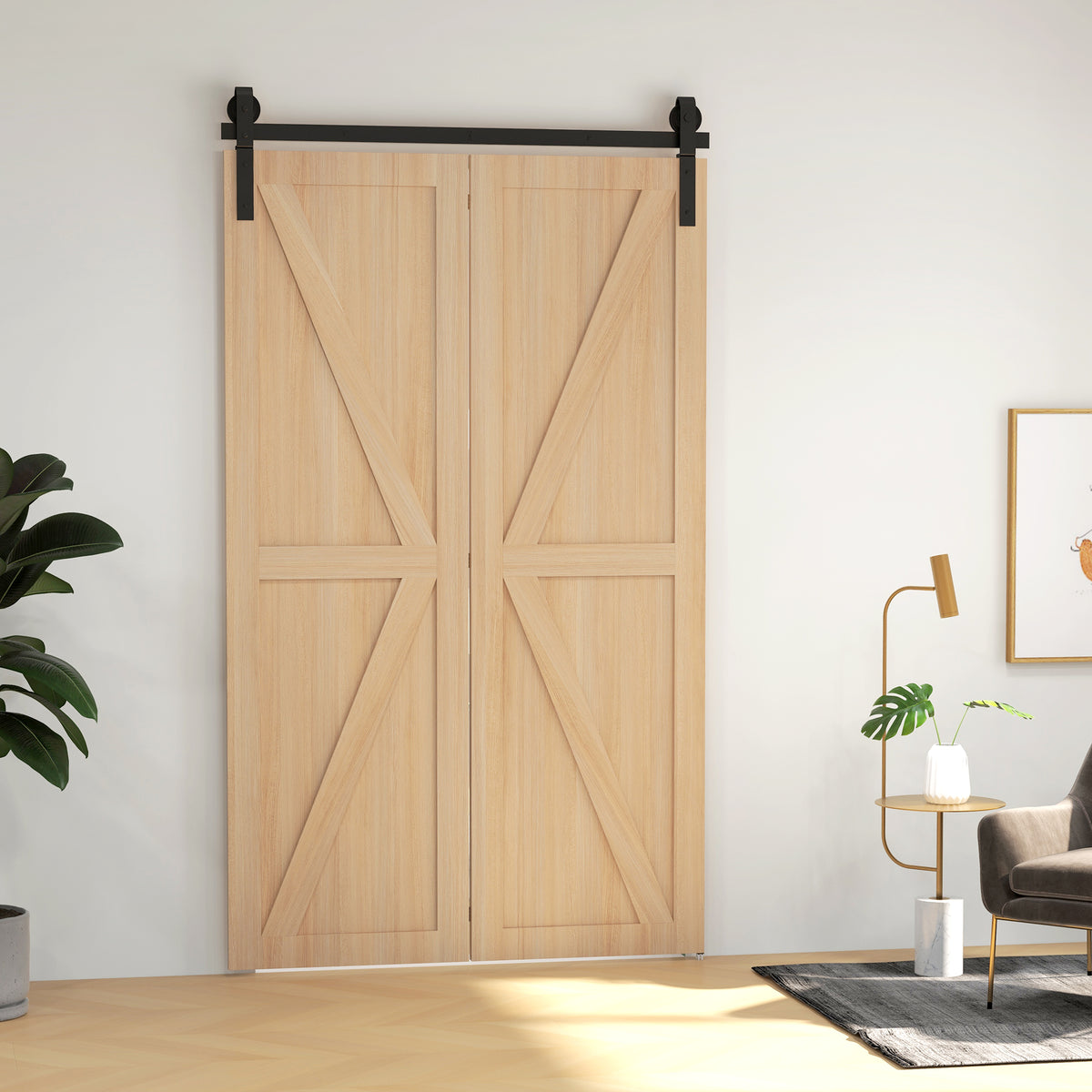 122 CM Quincaillerie de porte coulissante pliante kit de rails de porte de grange coulissante en acier pour 2 portes-9