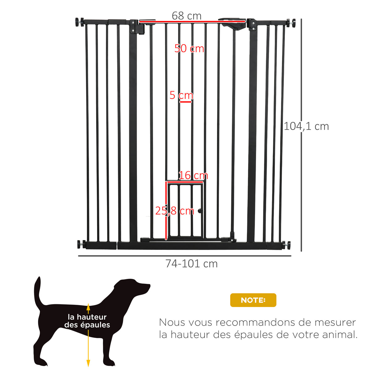 Barrière de sécurité animaux de 104,1H cm avec porte fermeture automatique système de double verrouillage noir-2