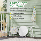 Ensemble salon de jardin extérieur enfant 4 pièces, motif éléphant et girafe, parasol réglable Ø 100 cm, chaise pliable-5