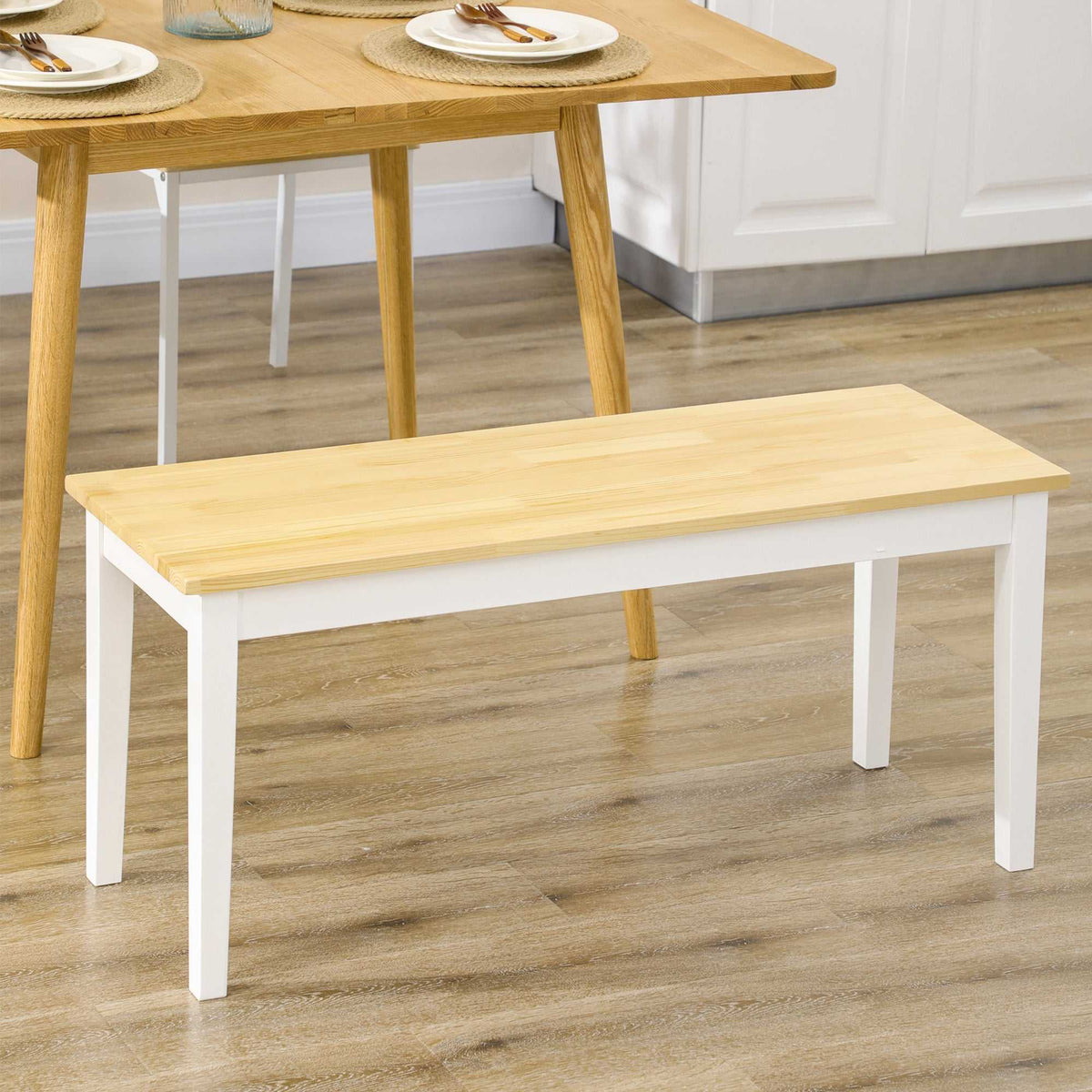 Banc en bois pour 2 personnes bicolore assise naturelle et piètement blanc 102 x 36 x 45 cm-6