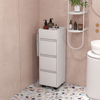 Meuble de rangement pour salle de bain avec 4 compartiments, 3 tiroirs et porte-serviettes, dim. 35 x 30 x 90 cm, blanc-6