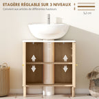 Meuble sous lavabo meuble de salle de bain sous vasque étagère réglable plan de toilette effet marbre 60x30x63cm chêne-4