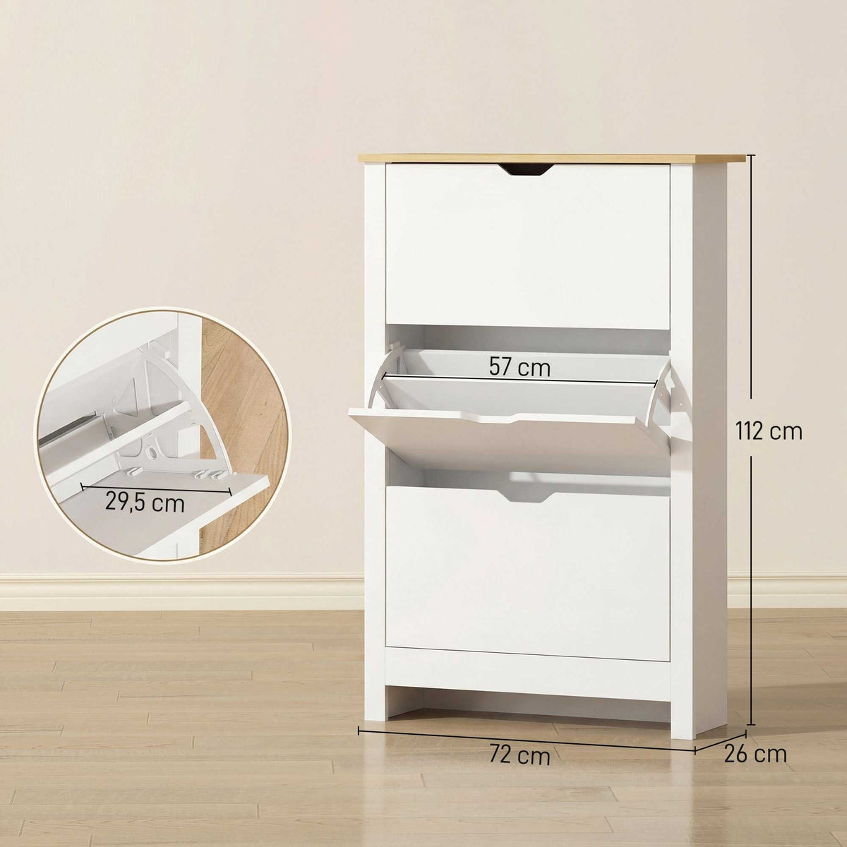 Armoire à Chaussures 3 Portes abattantes 2 Compartiments Panneaux Particules Blanc chêne-2