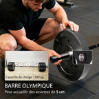 Barre Olympique de 50 mm en Acier Finition Mate avec Prise Moletée et Manchons Longs, Charge 200 kg, Ø5 x 180 cm, Noir-3