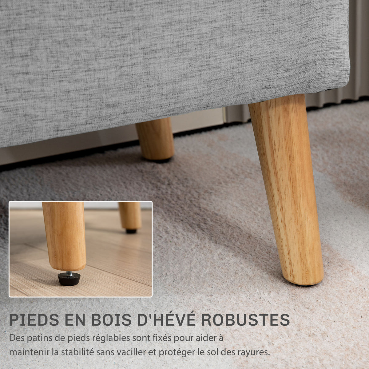 Banc coffre rangement rembourré aspect lin pour chambre à coucher, entrée, salon, charge 220 Kg, 110 x 39 x 45 cm, gris-4