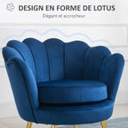 Fauteuil salon fauteuil en velours fauteuil coquillage avec pieds en métal doré pour chambre à coucher, bleu-3