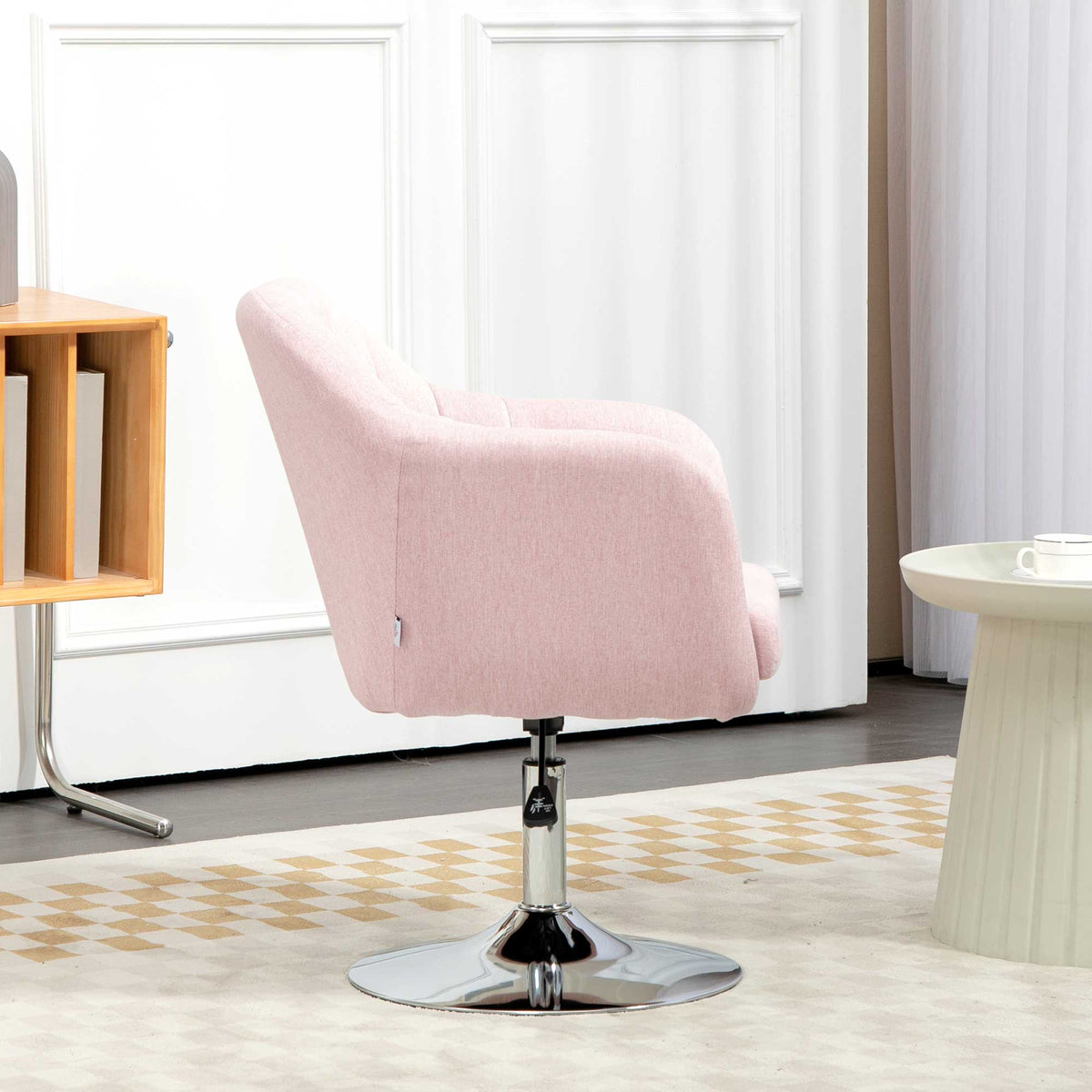Fauteuil de salon coussins lombaires hauteur réglable pivotant 360° piètement en métal rose-7