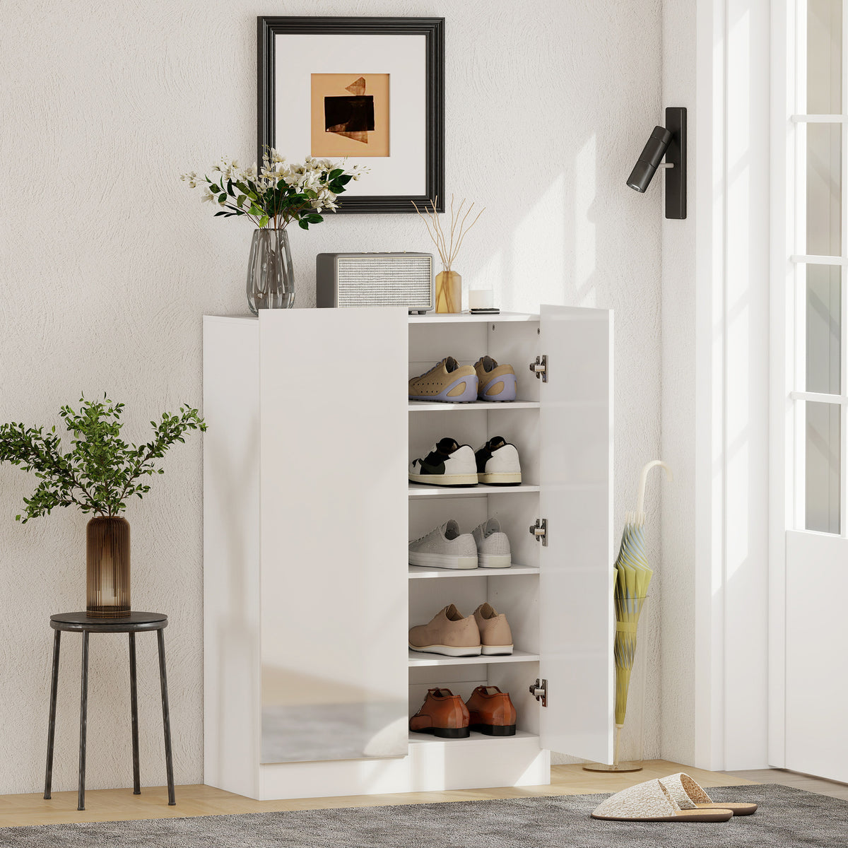 Meuble à chaussures 20 paires armoire à chaussures à haute brillance 5 niveaux étagères réglables 72x34x103cm blanc-1