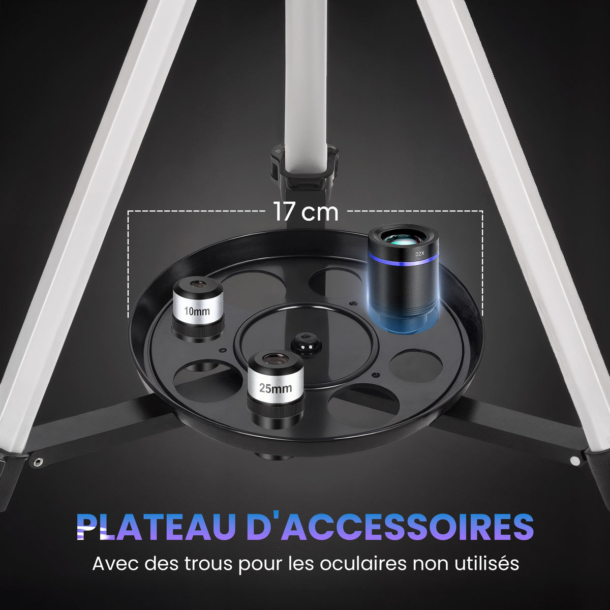 Télescope Astronomique pour Adultes et Débutants 70 mm, 2 Oculaire 40X/16X, Trépied Réglable, 80 x 80 x 135 cm, Blanc-7