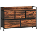 Commode, meuble de rangement avec 5 tiroirs en tissu pliables, plateau et cadre en acier, 98 x 29 x 63 cm, brun rustique-0