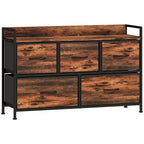 Commode, meuble de rangement avec 5 tiroirs en tissu pliables, plateau et cadre en acier, 98 x 29 x 63 cm, brun rustique-0