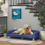 Canapé pour chien grand lit surélevé pour chien coussin lavable cadre en bois tissu polyester 98 x 67 x 25 cm bleu-9