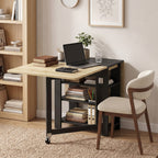Table à Manger Pliante sur Roulettes, Table de Cuisine pour 2 à 4 Personnes avec Étagères de Rangement, Chêne et Noir-8