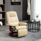 Fauteuil relax inclinable repose-pieds réglable pivotant 360° piètement bois revêtement PU respirant et doux crème-9