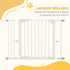Lot de 2 barrières de sécurité pour chien animaux sans perçage avec fermeture automatique largeur 76-103 cm blanc-6