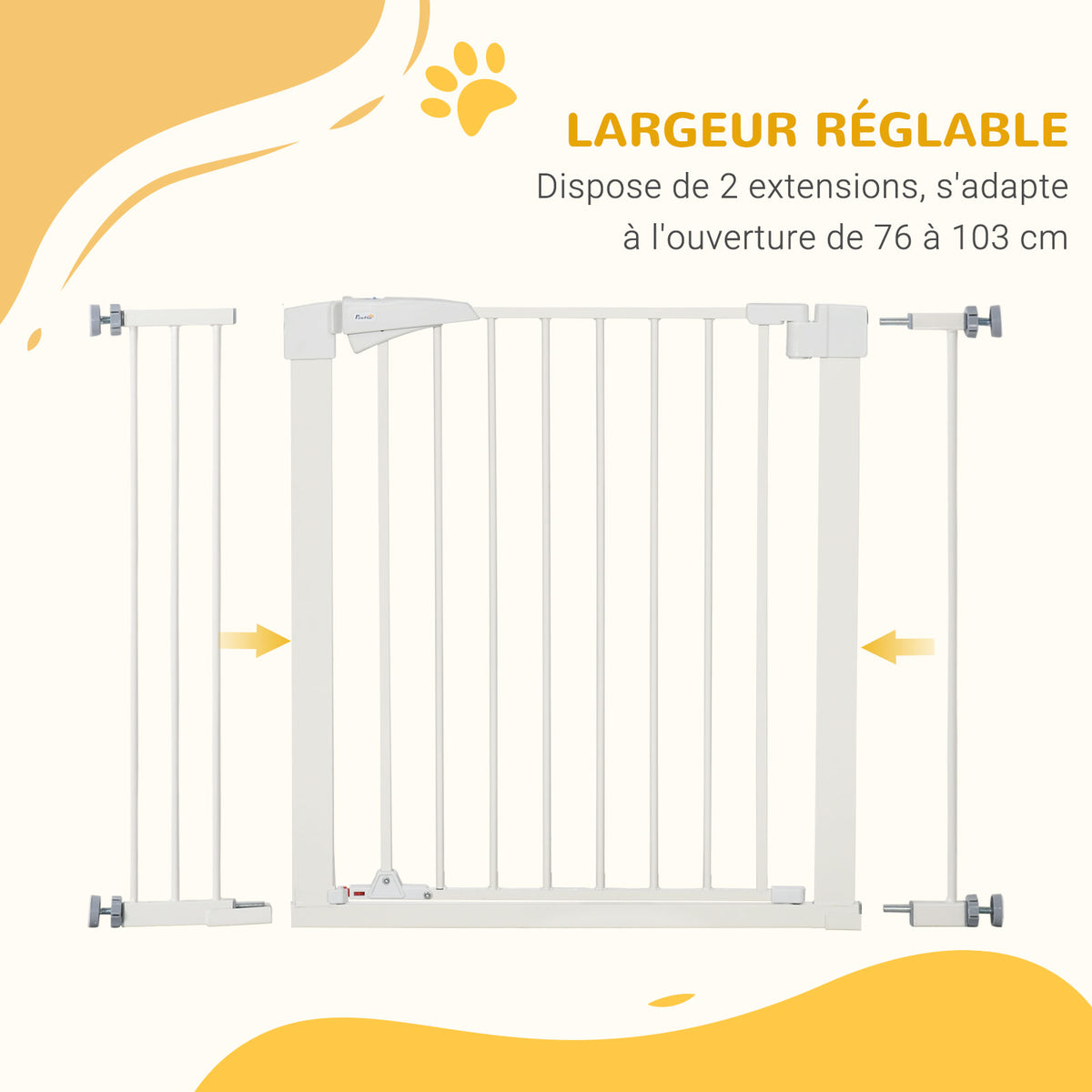 Lot de 2 barrières de sécurité pour chien animaux sans perçage avec fermeture automatique largeur 76-103 cm blanc-6