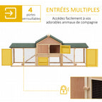 Clapier cage à lapins rongeurs XXL clapier nain 2 étages toit bitumé intégral tiroir déjection 210L x 45,5l x 84,5H cm bois massif pin pré-huilé-3