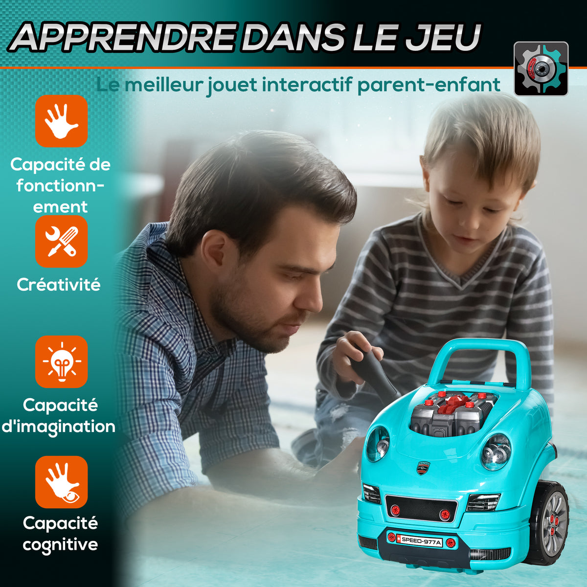 Camion mécano 2 en 1 jouet bricolage enfant jeu d'imitation mécanicien nombreux qccessoires total de 61 pièces bleu-3