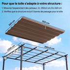 Toile de toit pour pergola tonnelle rétractable de 4 x 3 m - toile uniquement 350 x 260 cm café-3