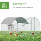 Grand enclos poulailler 10,64 ㎡ parc grillagé toit anti-UV porte verouillable 2,8 x 3,8 x 1,97 m argenté-4