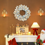 Couronne de Noël lumineuse 60 cm avec 35 LED blanc chaud, minuterie, 98 pointes, pommes de pin, vert et blanc-1
