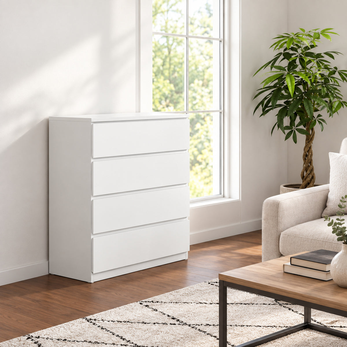Commode 4 tiroirs meuble de rangement sans poignées design minimaliste 60 x 40 x 80 cm blanc-1