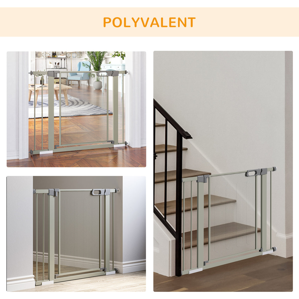 Barrière de sécurité pour animaux domestique fermeture automatique double verrouillage largeur 75-103 cm gris-6