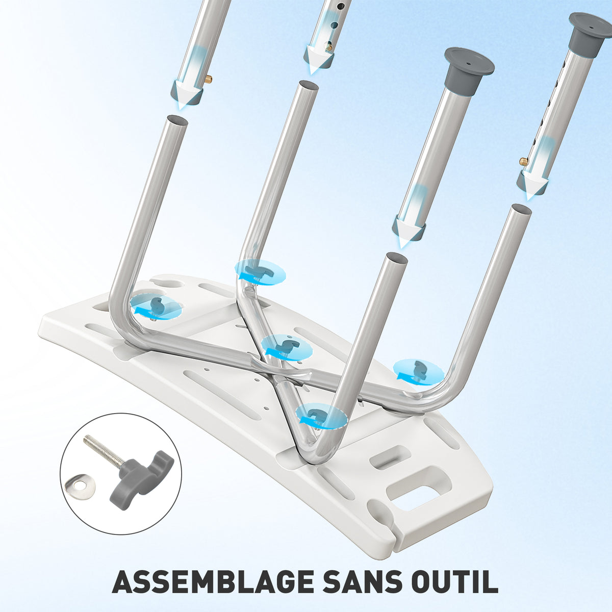 Siège de Douche réglable en Hauteur Tabouret de Douche Ergonomique Pieds antidérapants Charge Max. 135 Kg alu HDPE Blanc Bleu-5