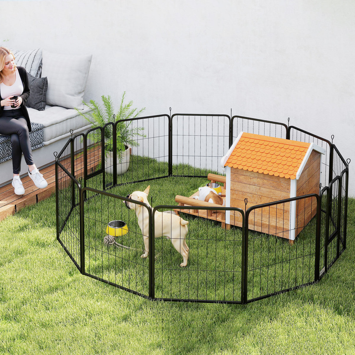 Parc pour chien, enclos chien 12 panneaux modulable et pliable, portable en acier avec porte 68 x 80 noir-7