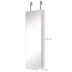 Armoire à bijoux suspendue au mur ou à la porte avec miroir, LED, 5 étagères, 2 tiroirs, 37x10x120cm, effet bois grisé-2