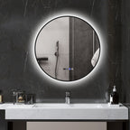 Miroir de salle de bain rond avec éclairage LED, intensité variable, fonction anti-buée, interrupteur tactile, noir-1