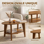 Table Basse Ovale à 2 Niveaux, Table de Salon Moderne avec Étagère Inférieure Ouverte, 80 x 50 x 45 cm, Chêne-4