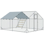 Enclos poulailler extérieur parc grillagé 12 m² avec perchoir et mangeoire acier galvanisé Ø25mm 300x400x195cm argent-0