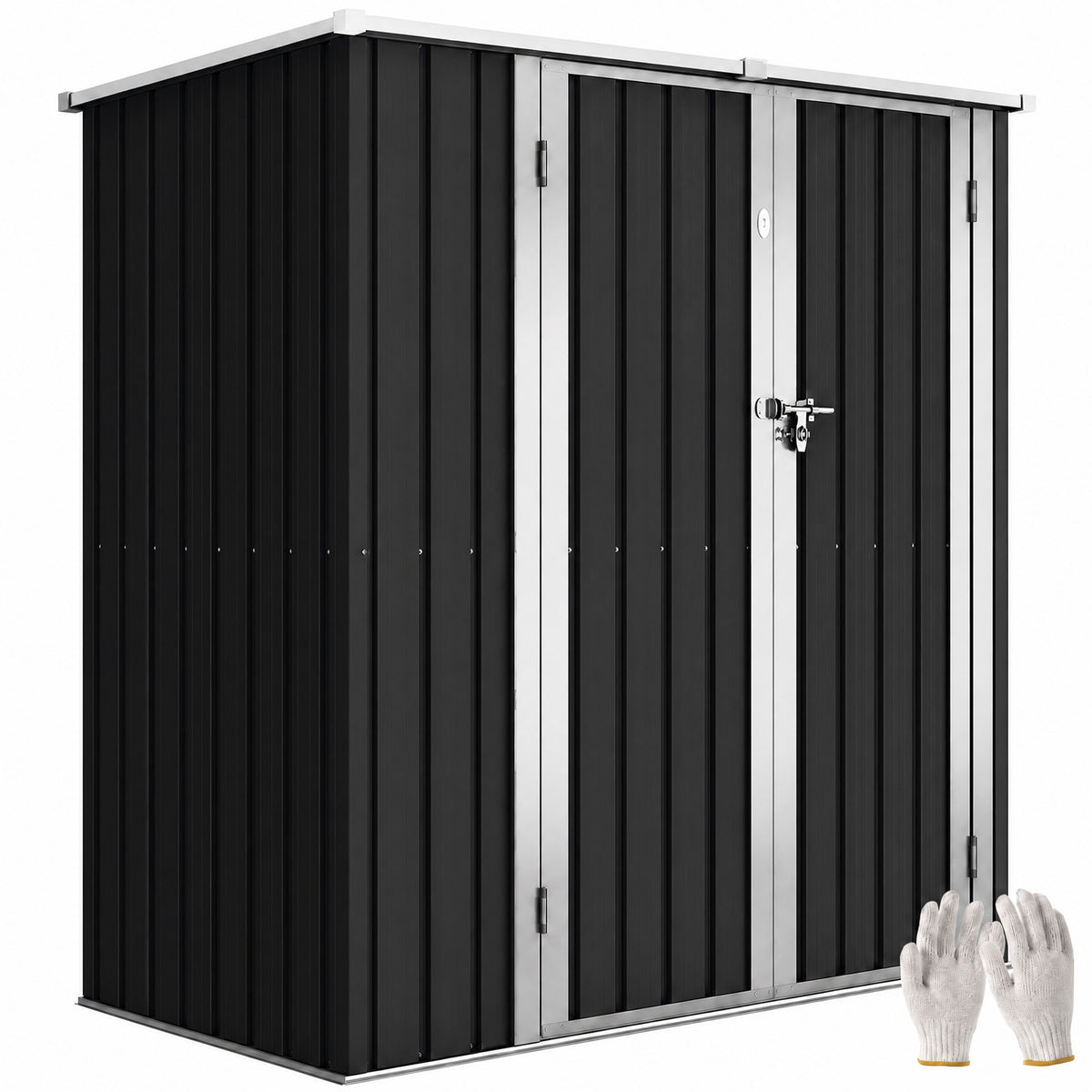 Abri de Jardin en Métal 1,37m², Toit Incliné, 2 Portes Verrouillables, Gants, Anti-UV, 163x89x163cm, Gris Foncé-9