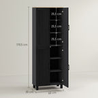 Armoire de cuisine hauteur 170 cm buffet haut avec 4 portes et étagères ajustable, design moderne, noir-2