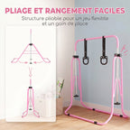 Barre de gymnastique pour enfants, barre horizontale pliable à hauteur réglable avec anneaux de gymnastique, rose-4