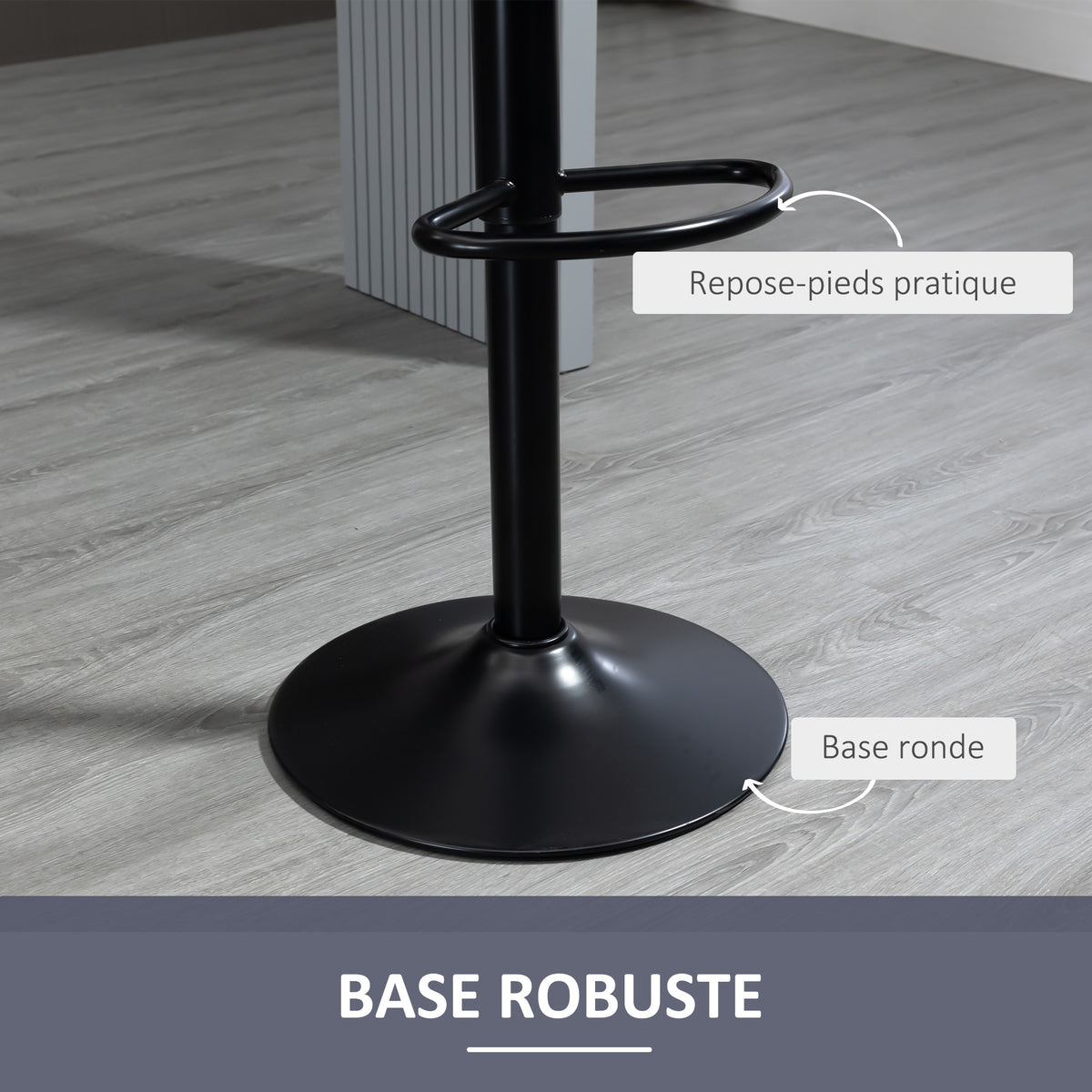 Lot de 2 tabourets de bar design contemporain avec repose-pieds hauteur réglable et pivotant gris-5