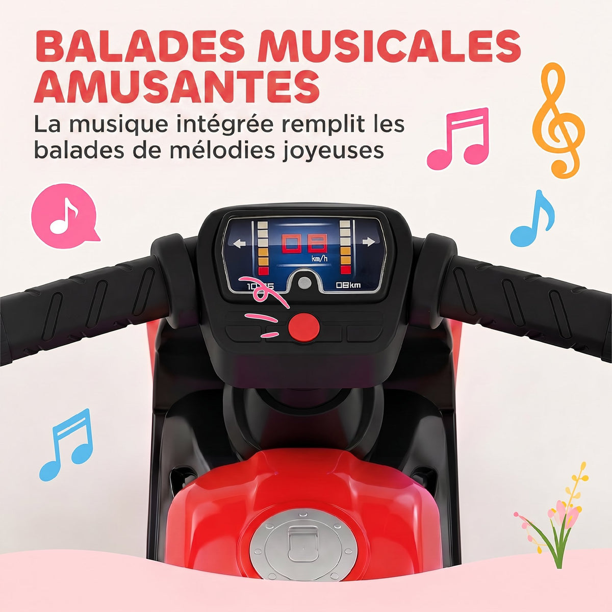 Draisienne pour Enfant, Vélo d'Équilibre avec Musique et Roues Extra-Larges, pour Filles et Garçons 18-36 Mois, Rouge-4