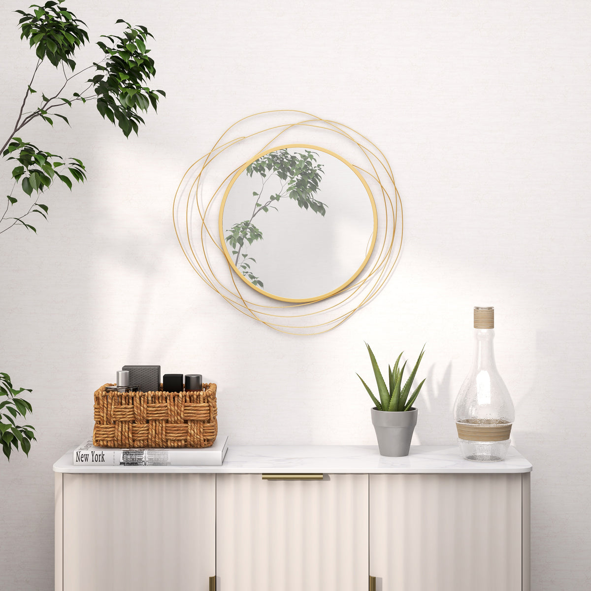 Miroir rond en métal filaire doré, décoration style moderne, diamètre Φ65 cm-1