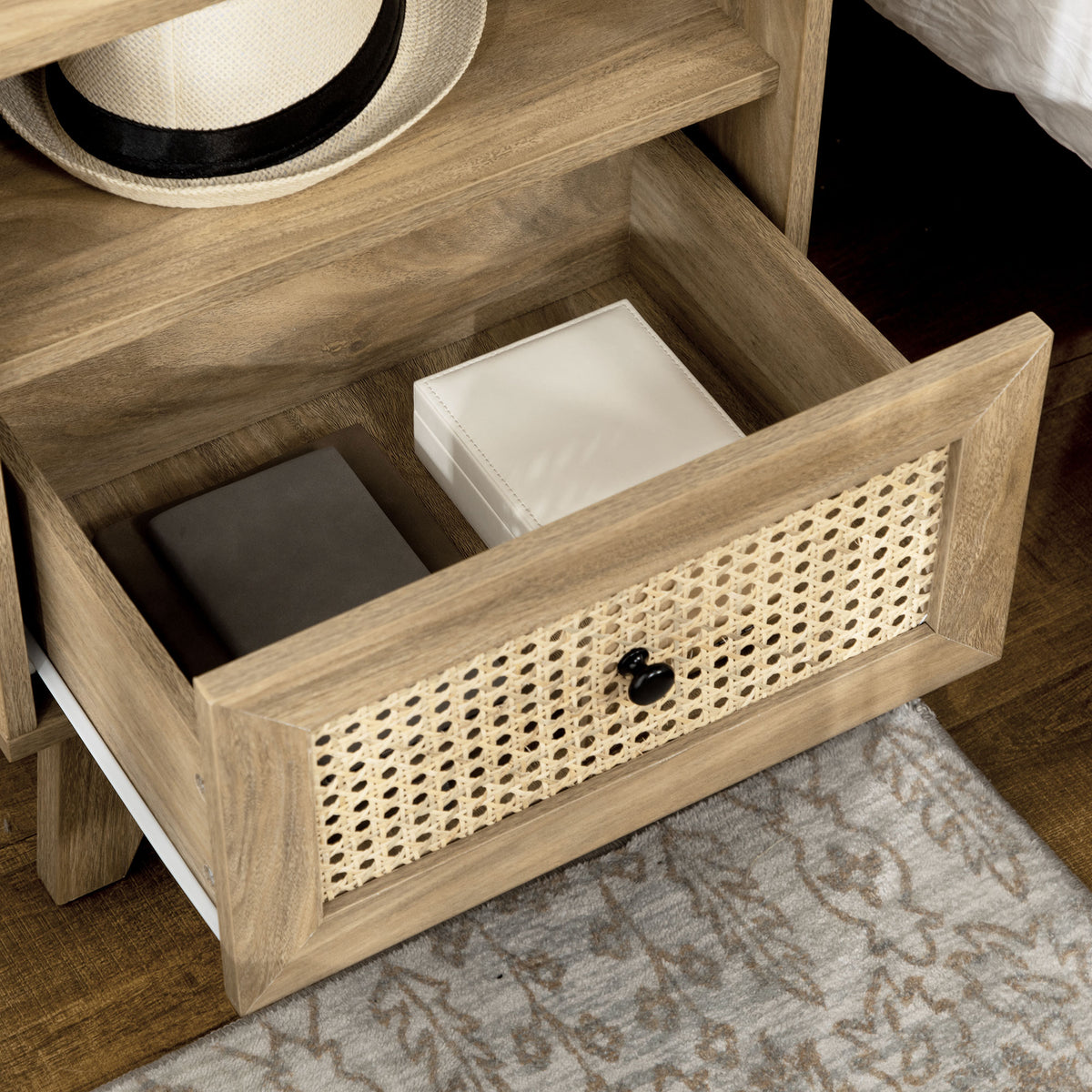 Table de chevet table de nuit avec tiroir porte cannage et niche vintage 45 x 39 x 56,5 cm-8