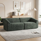 Canapé 3 places en chenille 225 cm, canapé salon rembourré moderne avec assise large, coussin à ressorts, vert foncé-9