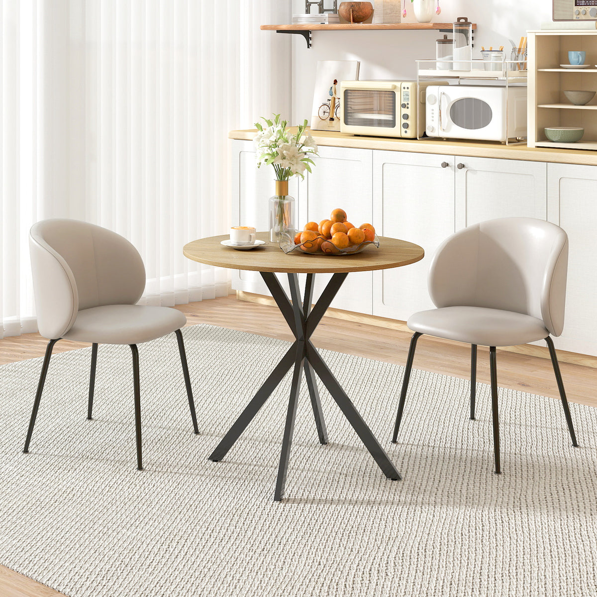 Table à manger ronde pour 2 personnes avec plateau aspect bois et piètement croisé en acier, blanc chêne-9