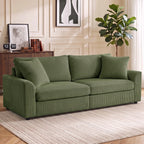 Canapé 3 places 212 cm avec 2 coussins à ressorts, tissu velours côtelé, pour salon, chambre, bureau à domicile, vert-1