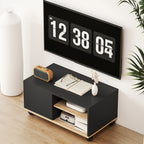 Meuble TV sur roulettes avec 2 Freins - 2 niches + Placard Porte 2 Passe-Fil - en bois Noir chêne Clair-6